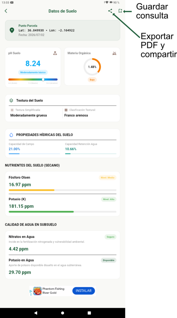 pantalla de datos